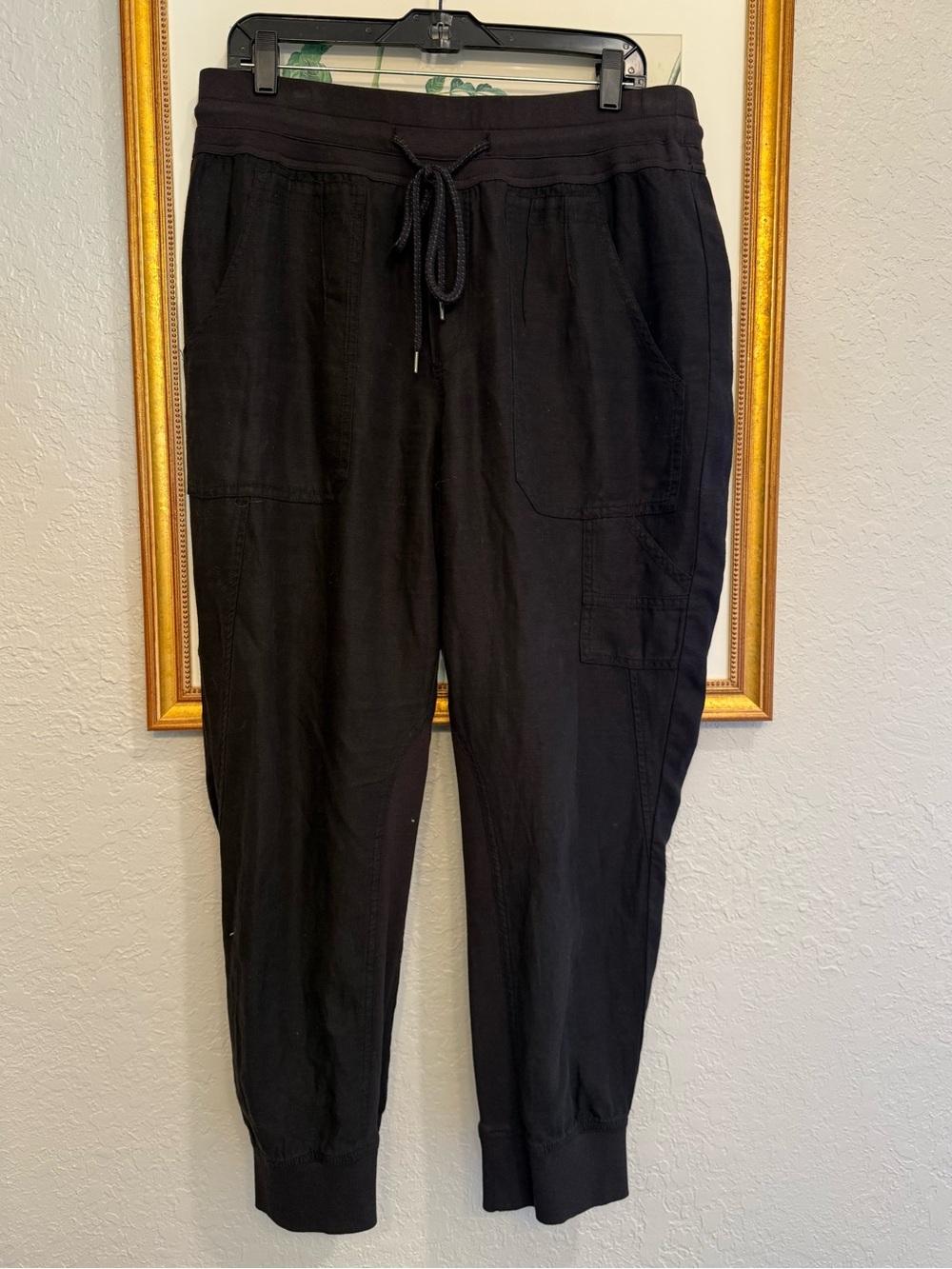Anthropologie Women’s Linen Blend Black Jogger Pants with Drawstring Waist